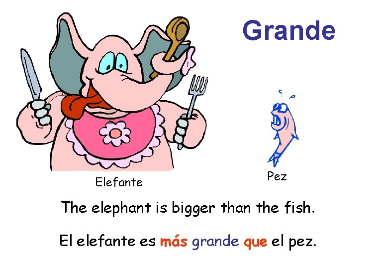 Grande Elefante Pez The elephant is bigger than the fish. El elefante es más