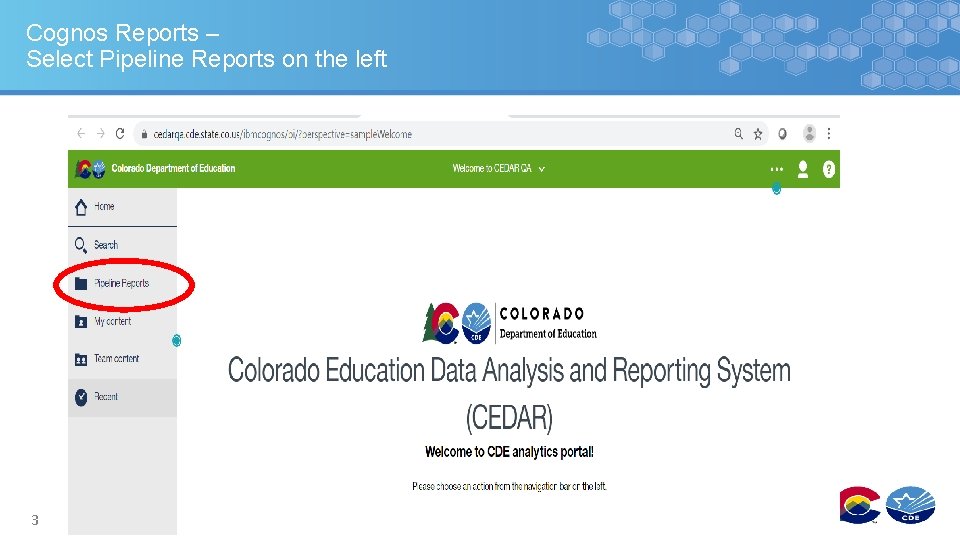 Cognos Reports – Select Pipeline Reports on the left 3 