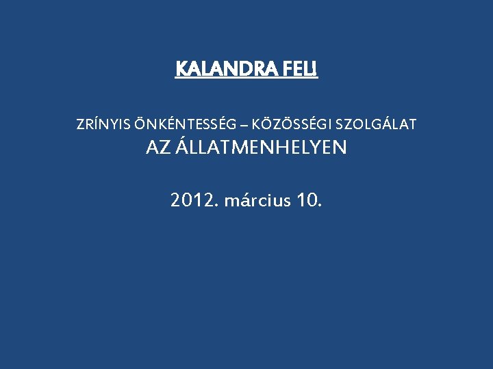 KALANDRA FEL! ZRÍNYIS ÖNKÉNTESSÉG – KÖZÖSSÉGI SZOLGÁLAT AZ ÁLLATMENHELYEN 2012. március 10. 