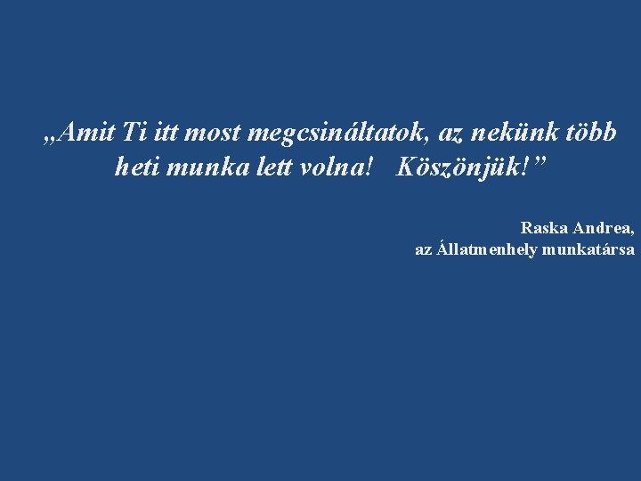 „Amit Ti itt most megcsináltatok, az nekünk több heti munka lett volna! Köszönjük!” Raska