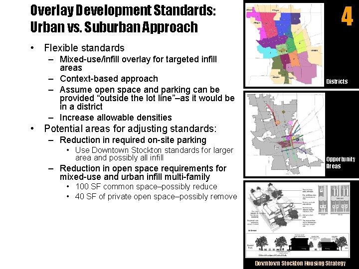 Overlay Development Standards: Urban vs. Suburban Approach 4 • Flexible standards – Mixed-use/infill overlay