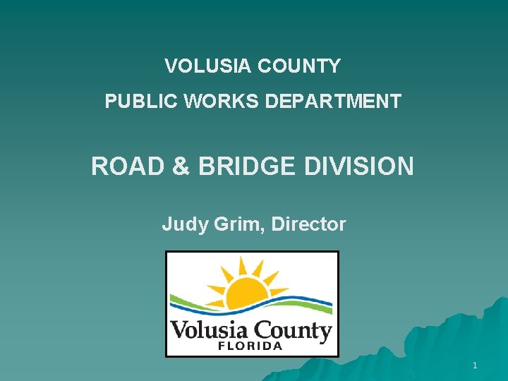 VOLUSIA COUNTY PUBLIC WORKS DEPARTMENT ROAD & BRIDGE DIVISION Judy Grim, Director 1 