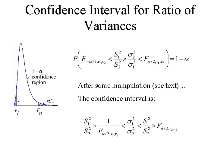 Confidence Interval for Ratio of Variances After some manipulation (see text)… The confidence interval