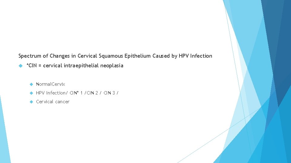 Spectrum of Changes in Cervical Squamous Epithelium Caused by HPV Infection *CIN = cervical