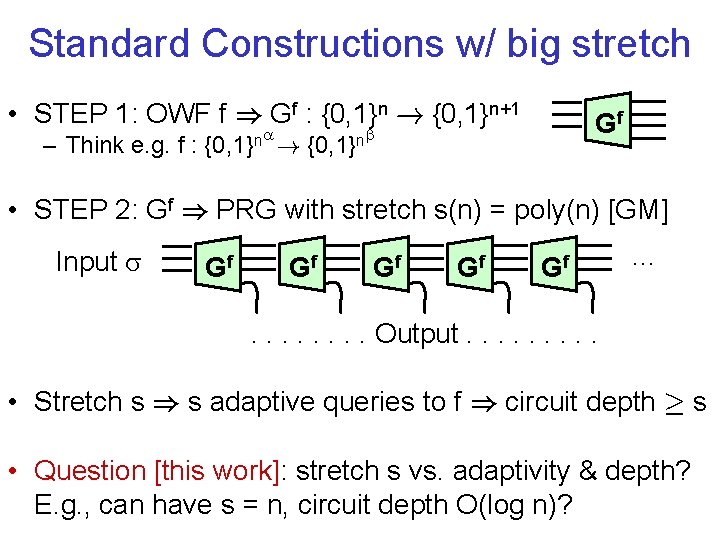 Standard Constructions w/ big stretch • STEP 1: OWF f ) Gf : {0,