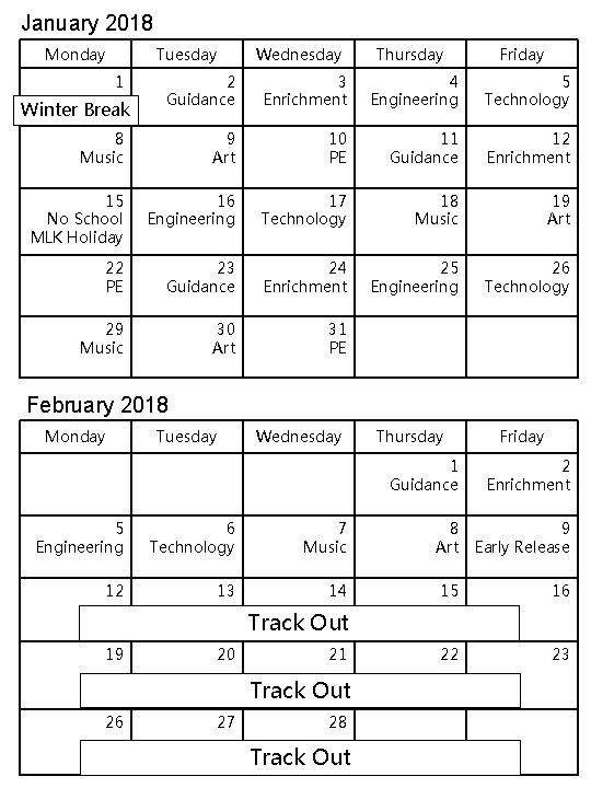 January 2018 Monday Tuesday 1 Wednesday Thursday Friday 2 Guidance 3 Enrichment 4 Engineering
