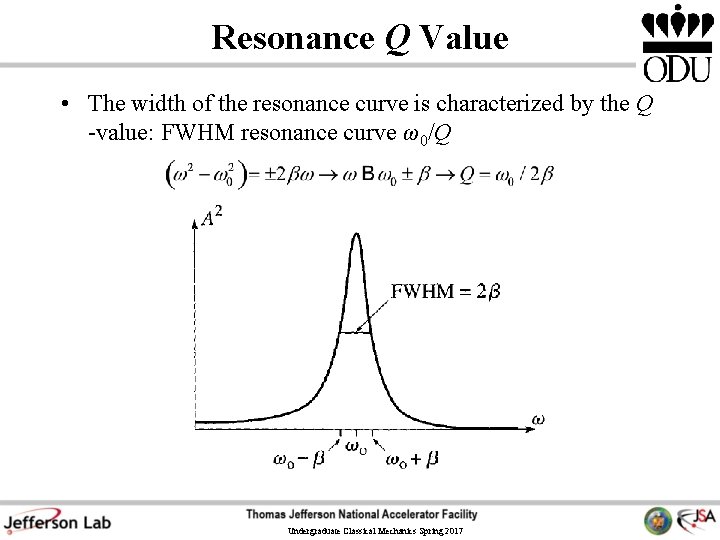 Resonance Q Value • The width of the resonance curve is characterized by the Resonance Q Value • The width of the resonance curve is characterized by the