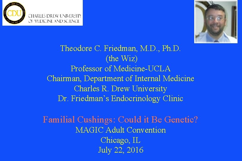 Theodore C. Friedman, M. D. , Ph. D. (the Wiz) Professor of Medicine-UCLA Chairman,