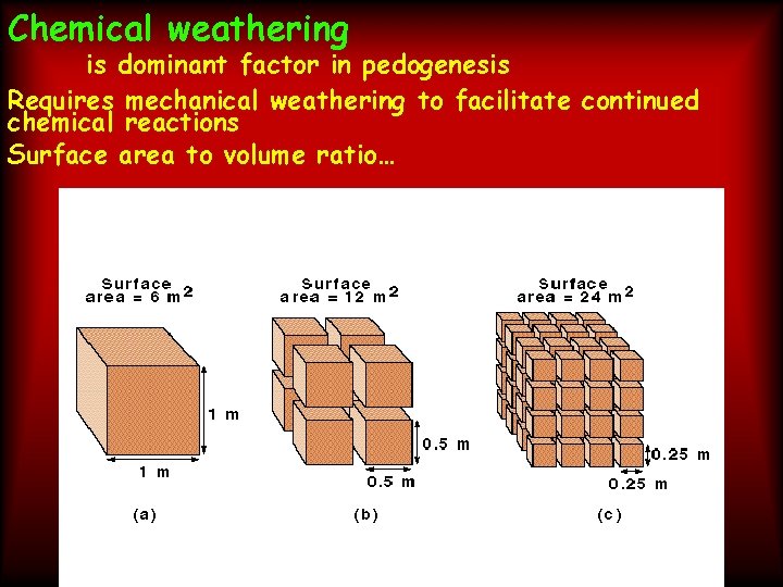 Chemical weathering is dominant factor in pedogenesis Requires mechanical weathering to facilitate continued chemical
