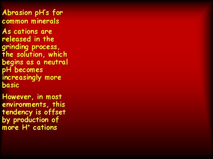 Abrasion p. H’s for common minerals As cations are released in the grinding process,
