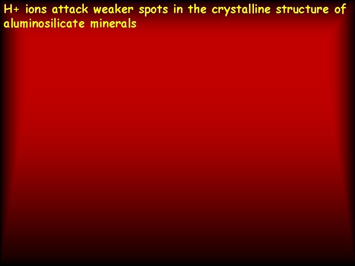H+ ions attack weaker spots in the crystalline structure of aluminosilicate minerals 