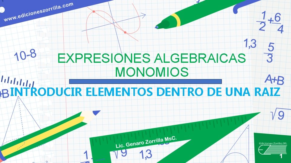 EXPRESIONES ALGEBRAICAS MONOMIOS INTRODUCIR ELEMENTOS DENTRO DE UNA RAIZ 1 