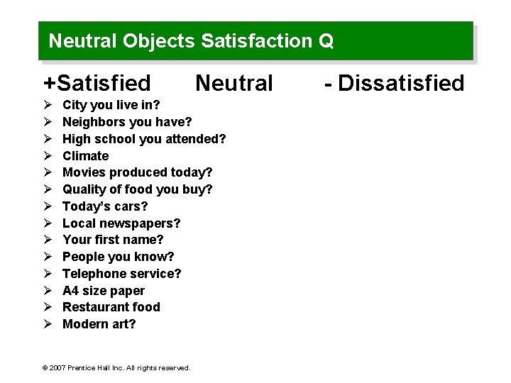 Neutral Objects Satisfaction Q +Satisfied Ø Ø Ø Ø Neutral City you live in?