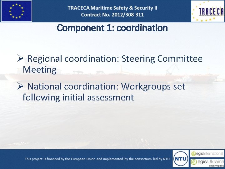 Component 1: coordination Ø Regional coordination: Steering Committee Meeting Ø National coordination: Workgroups set Component 1: coordination Ø Regional coordination: Steering Committee Meeting Ø National coordination: Workgroups set