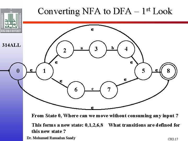 Converting NFA to DFA – 1 st Look 314 ALL a 2 b 3