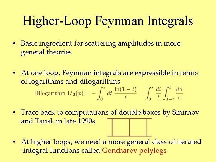 Higher-Loop Feynman Integrals • Basic ingredient for scattering amplitudes in more general theories •