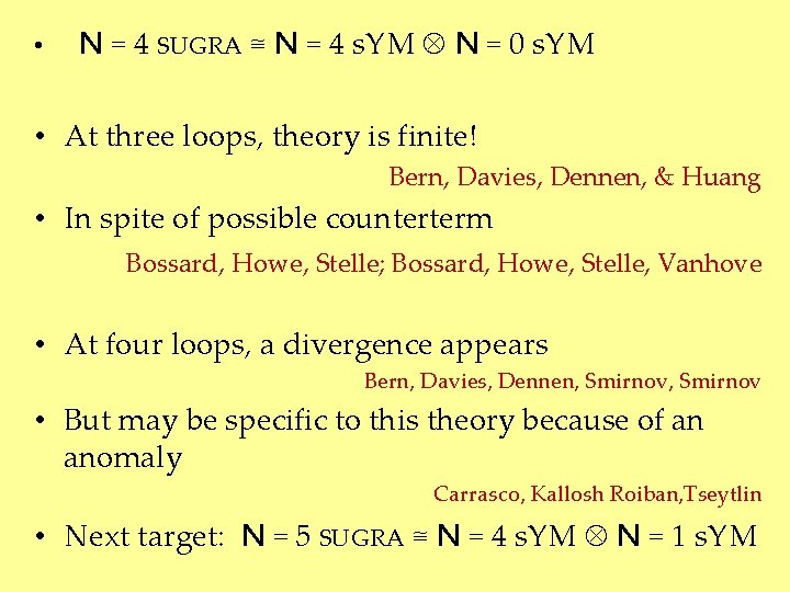  • N = 4 SUGRA ≅ N = 4 s. YM N =