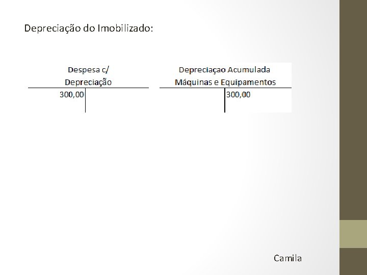 Depreciação do Imobilizado: Camila 