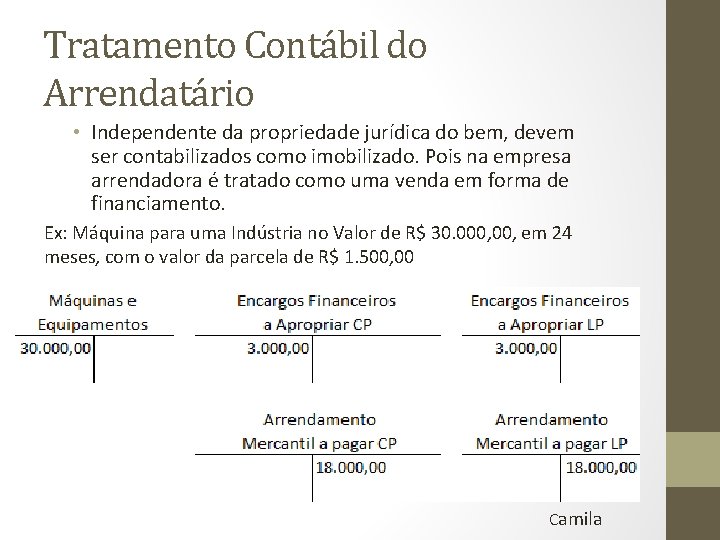 Tratamento Contábil do Arrendatário • Independente da propriedade jurídica do bem, devem ser contabilizados