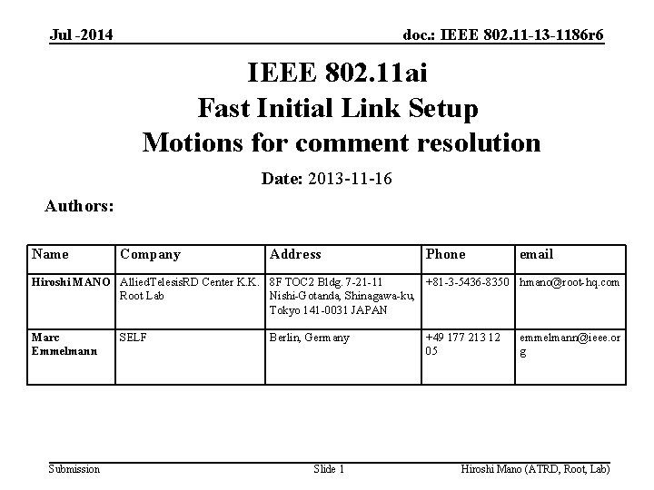 Jul -2014 doc. : IEEE 802. 11 -13 -1186 r 6 IEEE 802. 11