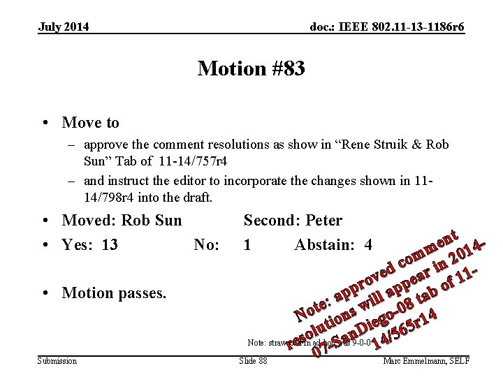 July 2014 doc. : IEEE 802. 11 -13 -1186 r 6 Motion #83 •
