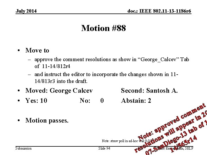 July 2014 doc. : IEEE 802. 11 -13 -1186 r 6 Motion #88 •