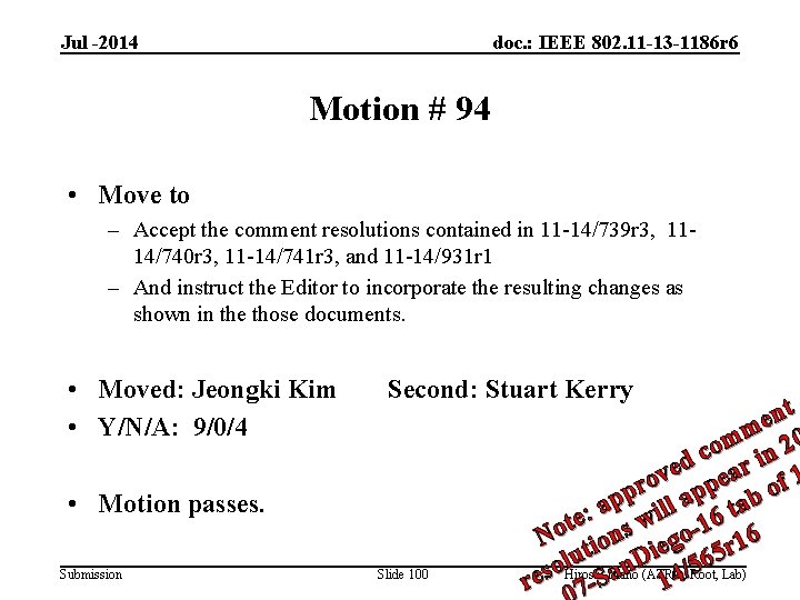 Jul -2014 doc. : IEEE 802. 11 -13 -1186 r 6 Motion # 94