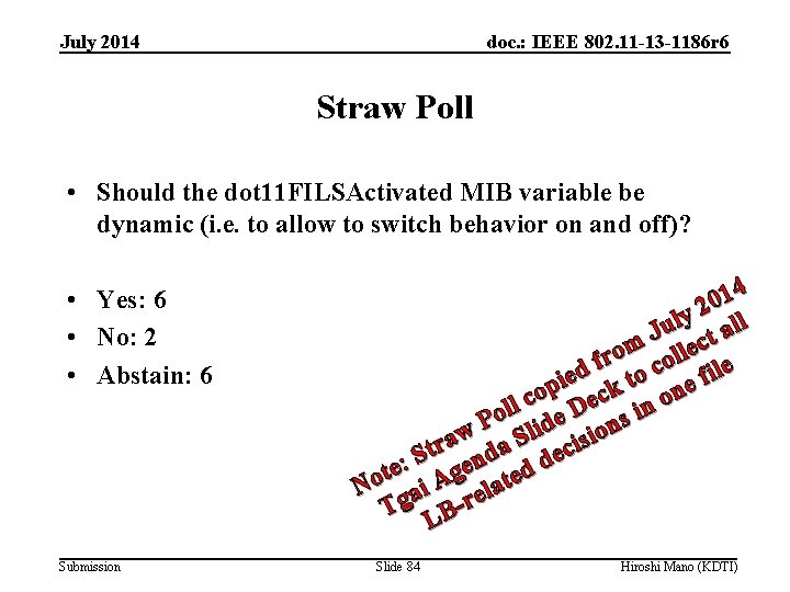 July 2014 doc. : IEEE 802. 11 -13 -1186 r 6 Straw Poll •