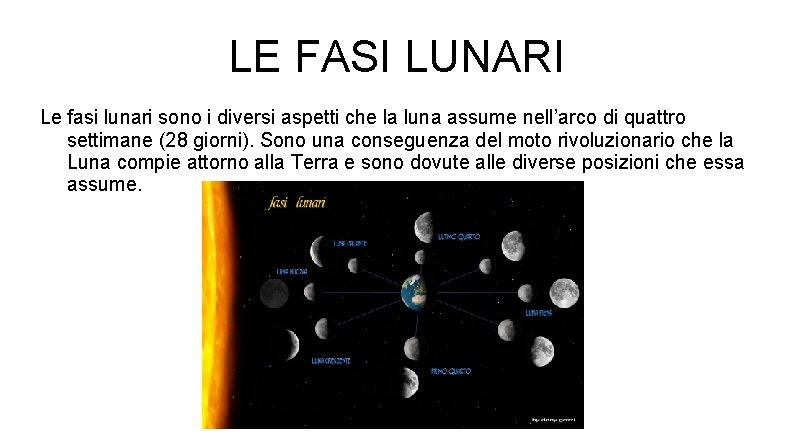 LE FASI LUNARI Le fasi lunari sono i diversi aspetti che la luna assume