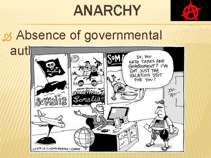 ANARCHY Absence of governmental authority 