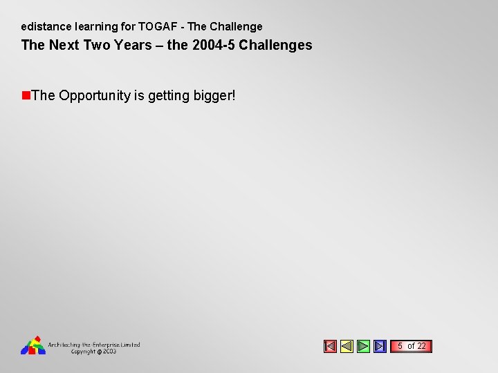 edistance learning for TOGAF - The Challenge The Next Two Years – the 2004