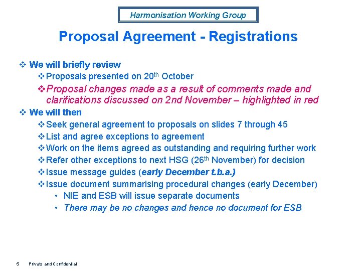 Harmonisation Working Group Proposal Agreement - Registrations v We will briefly review v Proposals