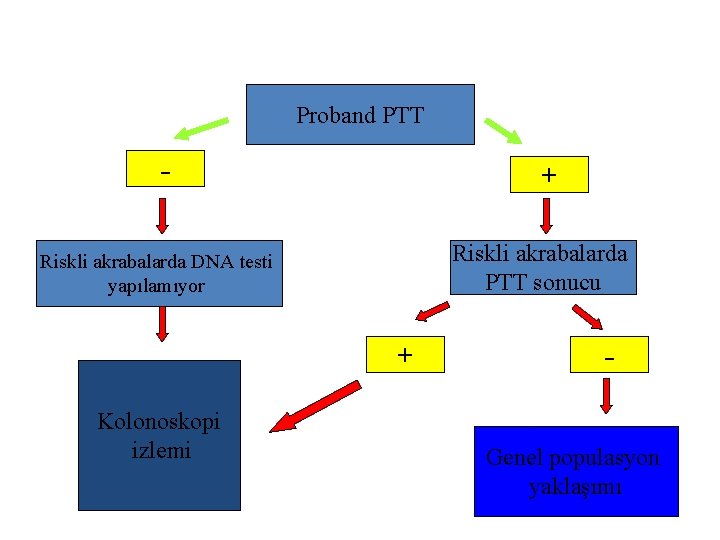 Proband PTT - + Riskli akrabalarda PTT sonucu Riskli akrabalarda DNA testi yapılamıyor +