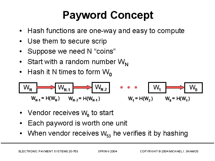 Payword Concept • • • Hash functions are one-way and easy to compute Use