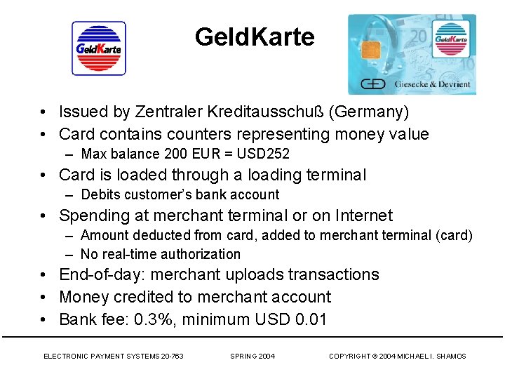 Geld. Karte • Issued by Zentraler Kreditausschuß (Germany) • Card contains counters representing money