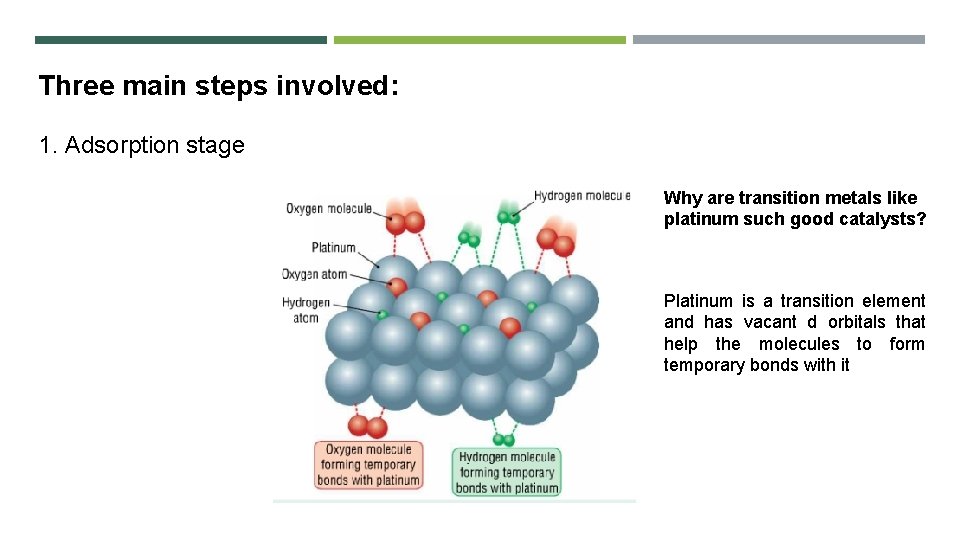 Three main steps involved: 1. Adsorption stage Why are transition metals like platinum such