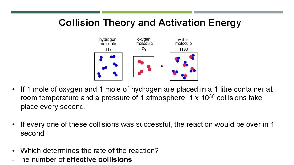 Collision Theory and Activation Energy • If 1 mole of oxygen and 1 mole