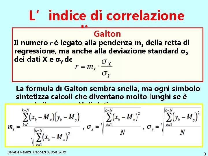 L’indice di correlazione lineare Galton r Il numero r è legato alla pendenza ms
