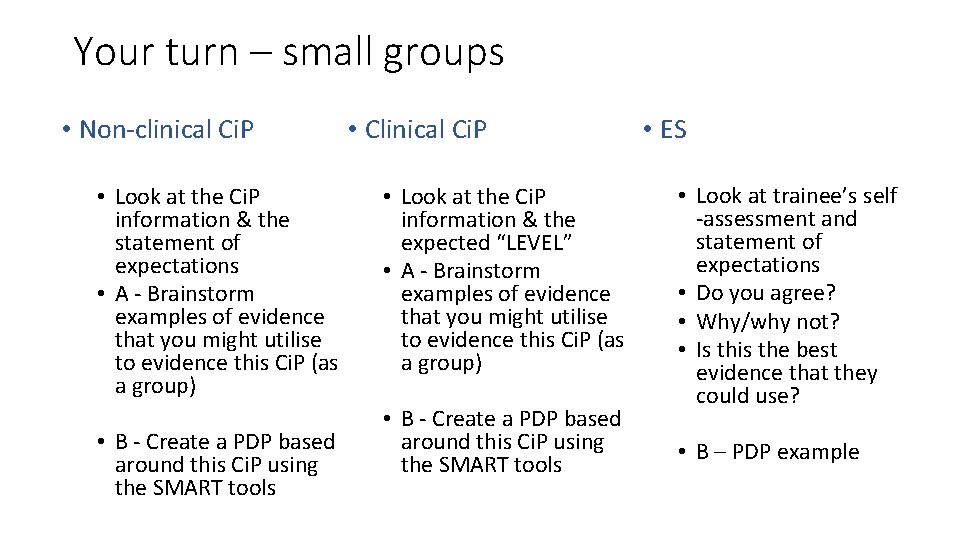 Your turn – small groups • Non-clinical Ci. P • Look at the Ci.