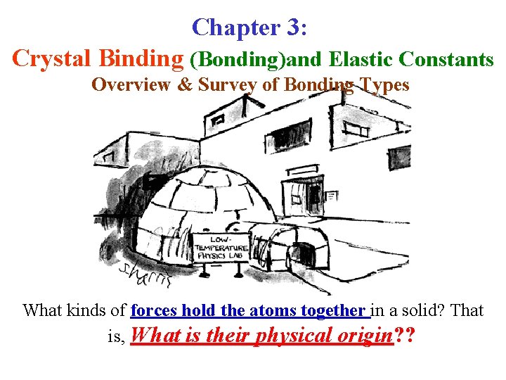 Chapter 3: Crystal Binding (Bonding)and Elastic Constants Overview & Survey of Bonding Types What