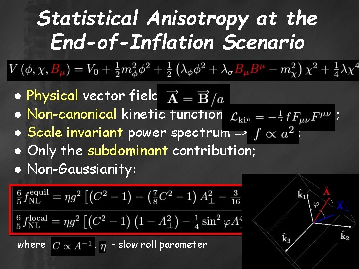 Statistical Anisotropy at the End-of-Inflation Scenario ● ● ● Physical vector field: Non-canonical kinetic