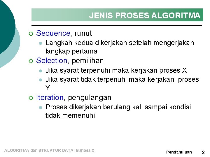 JENIS PROSES ALGORITMA ¡ Sequence, runut l ¡ Selection, pemilihan l l ¡ Langkah