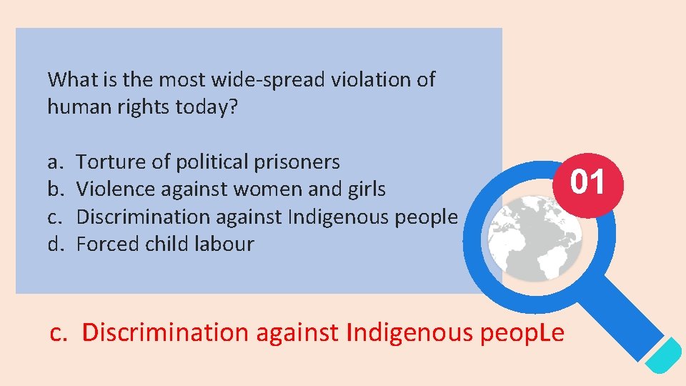 What is the most wide-spread violation of human rights today? a. b. c. d.