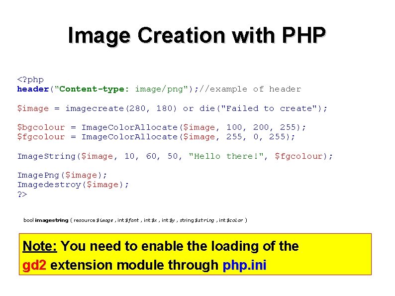 Image Creation with PHP <? php header("Content-type: image/png"); //example of header $image = imagecreate(280, Image Creation with PHP <? php header("Content-type: image/png"); //example of header $image = imagecreate(280,