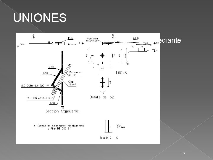 UNIONES Todas las uniones de la obra se realizaran mediante soldadura. Algunos ejemplos 17