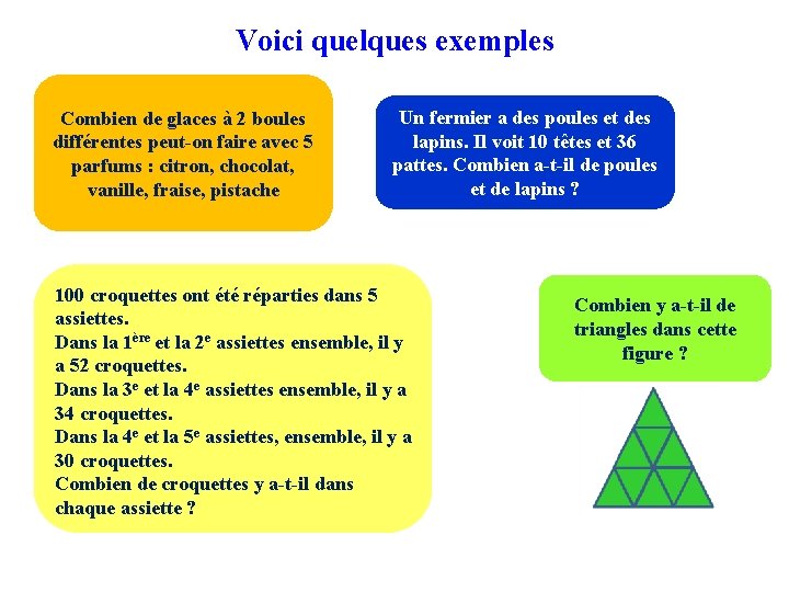 Voici quelques exemples Combien de glaces à 2 boules différentes peut-on faire avec 5