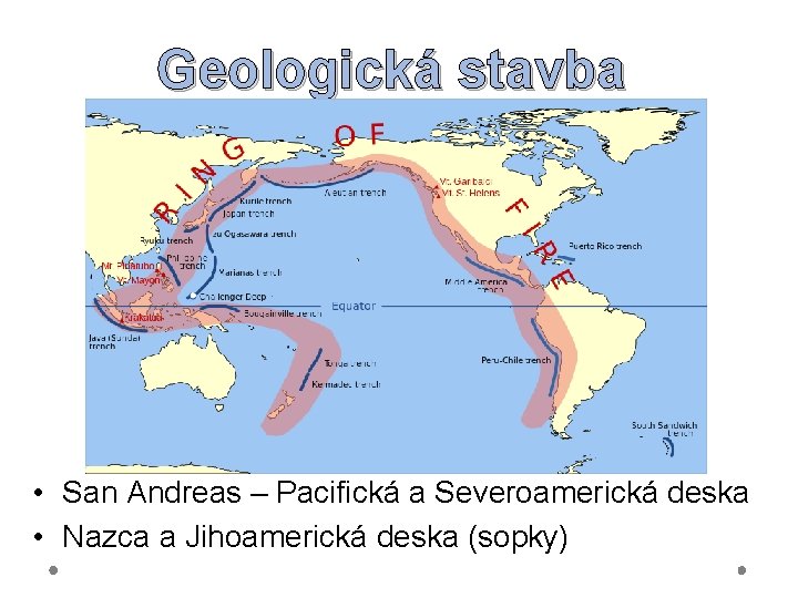 Geologická stavba • San Andreas – Pacifická a Severoamerická deska • Nazca a Jihoamerická