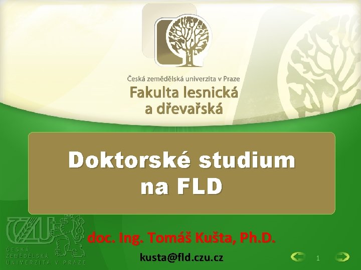 Doktorské studium na FLD doc. Ing. Tomáš Kušta, Ph. D. kusta@fld. czu. cz 1