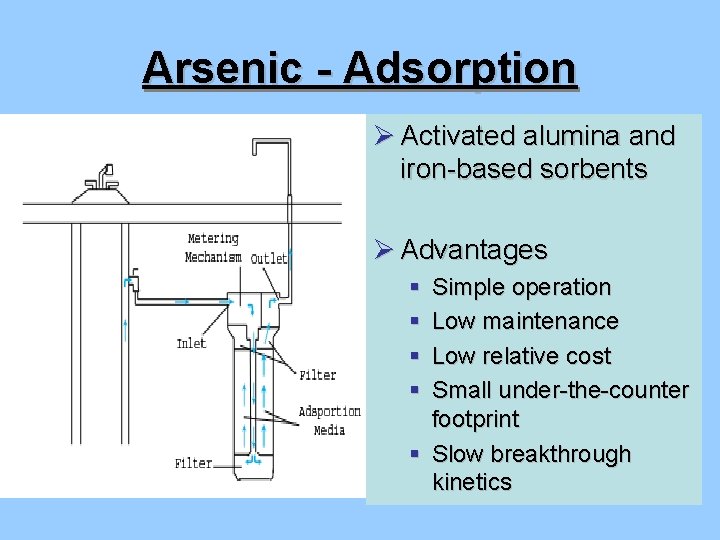 Arsenic - Adsorption Ø Activated alumina and iron-based sorbents Ø Advantages § § Simple