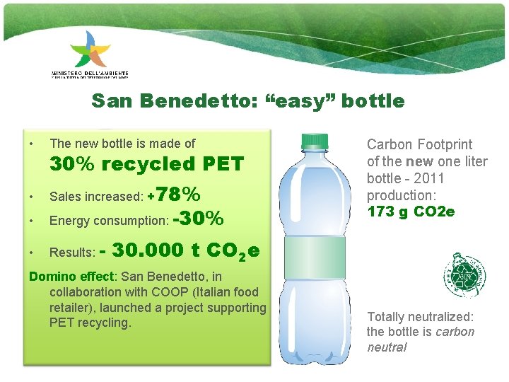 San Benedetto: “easy” bottle • The new bottle is made of • Sales increased: